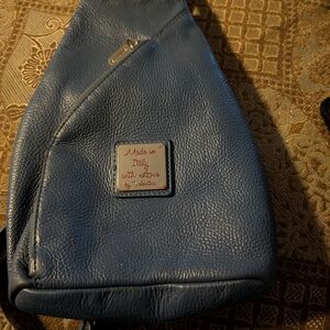 Valentina Light Blue Pebbled Leather Sling Bag with Metal Plaque
